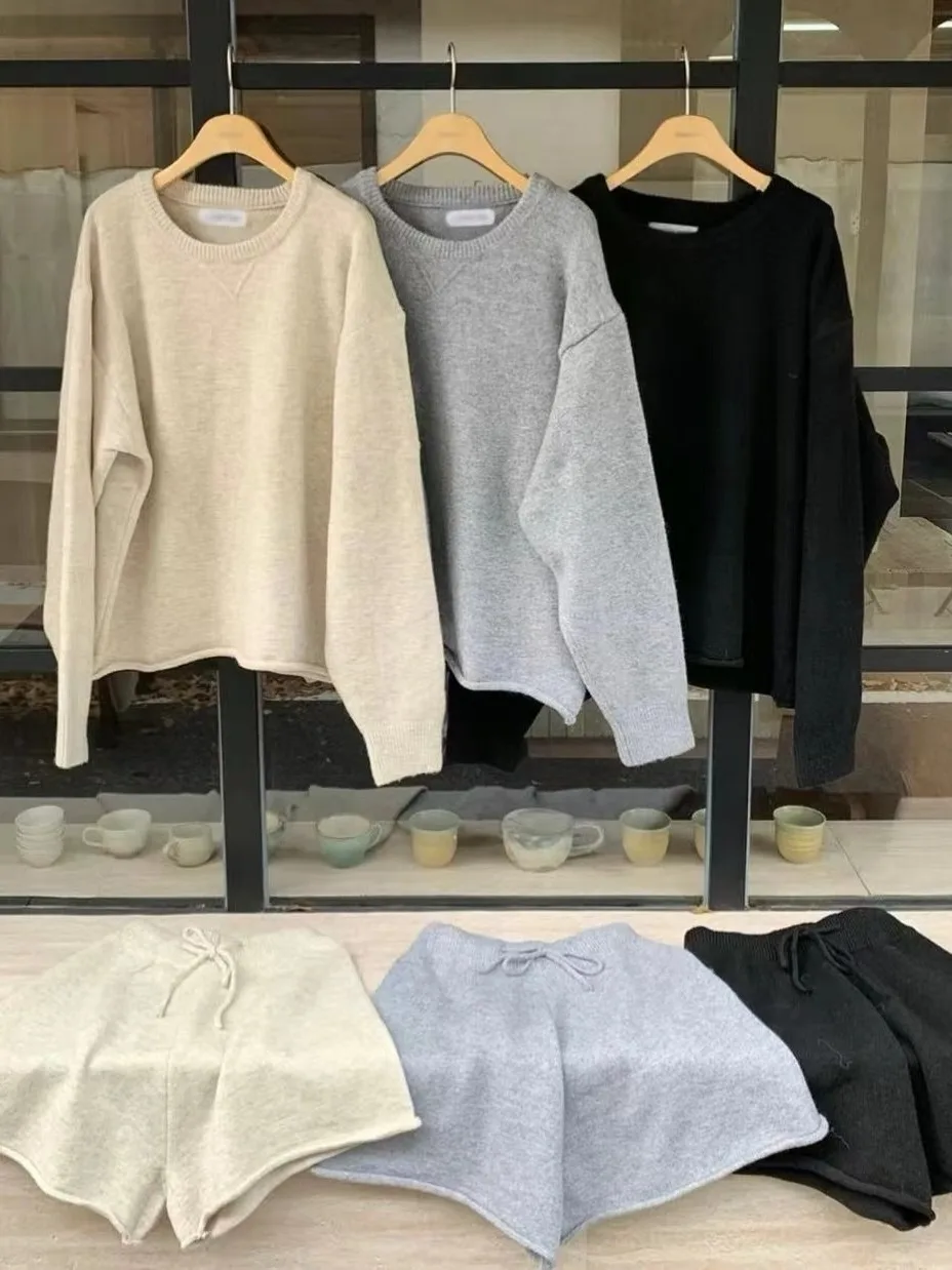 

Свободный длинный вязаный свитер свека и широкие брюки, женский комплект из двух предметов, удобный универсальный зимний модный повседневный наряд