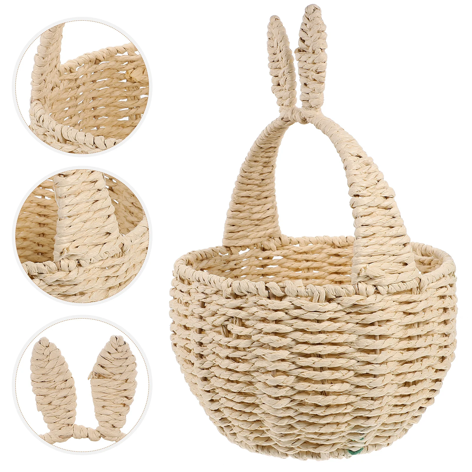 

Rabbit Ear Basket Handwoven Round Sundries Holder Flower Storage Box Home Decorative Easter Paper Rope Child Shopping Picnic