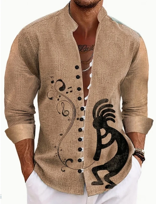 

Men's standing collar long sleeved shirt is fashionable, comfortable, and casual2026