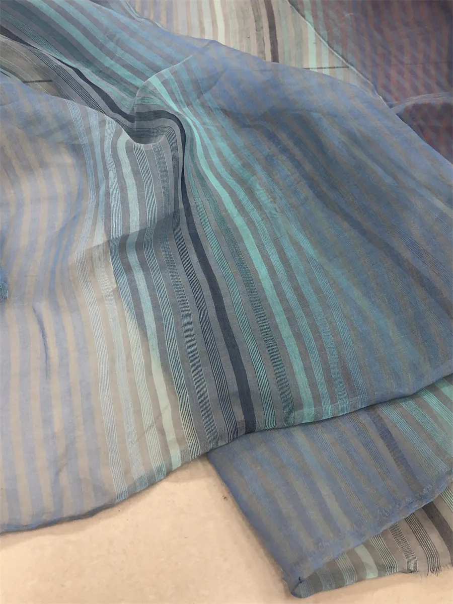 Gradient Vertical Stripe Silk Linen Designer Fabric Sheer Summer Textile for Dresses, DIY Dressmaking and Crafts