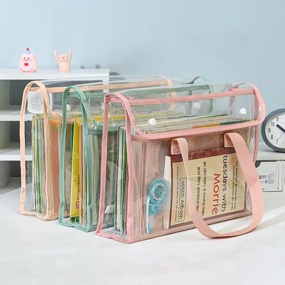 มัลติฟังก์ชั่นทดสอบกระดาษเก็บกระเป๋าโปร่งใสปุ่มแฟ้มโฟลเดอร์กระเป๋าหนา Double-Layer Partition นักเรียน Tote กระเป๋า