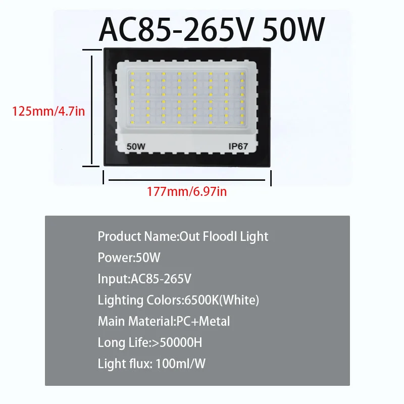 50W-300W wysokiej jasności światło halogenowe LED 6500K IP67 wodoodporny reflektor zewnętrzny światło bezpieczeństwa AC85-265V do magazynu ogrodowego