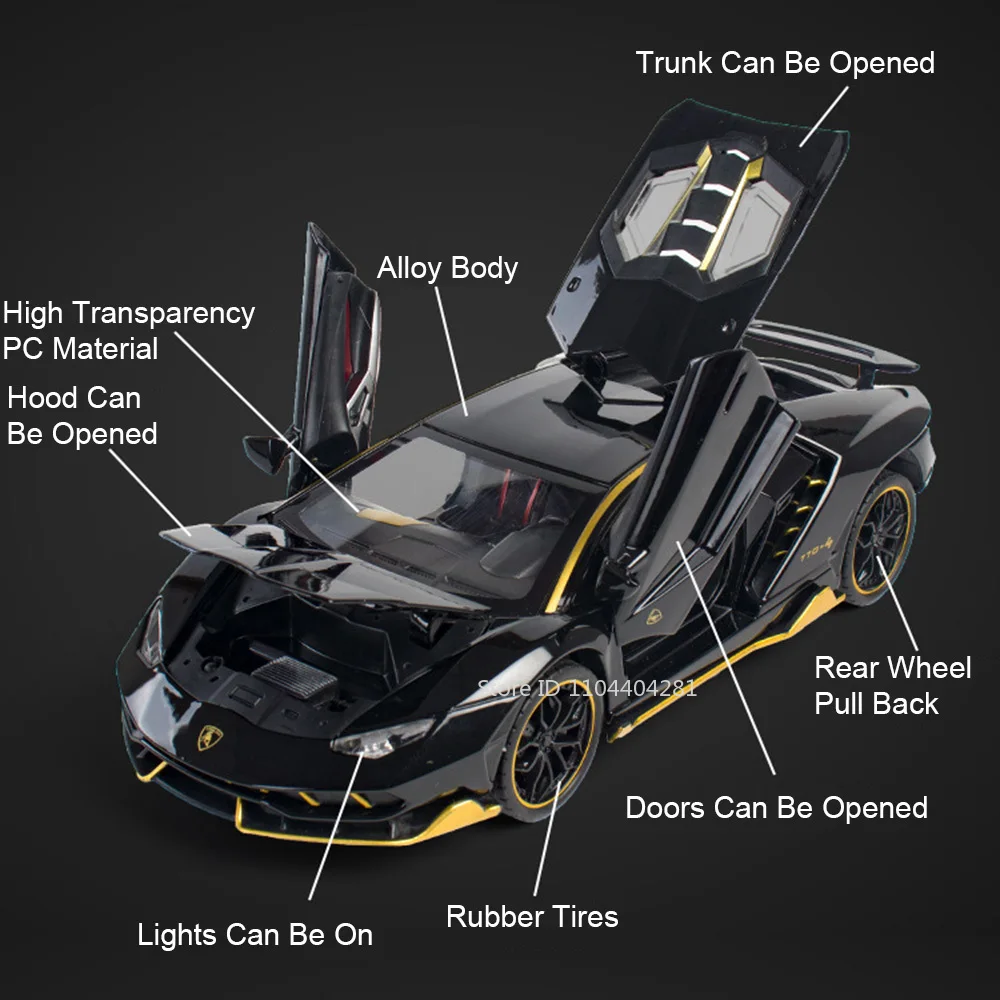 1:24 lambor lp770 revuelto modelo em miniatura diecast liga carro esportivo brinquedos com luz sonora puxar para trás portas abertas veículo menino presente