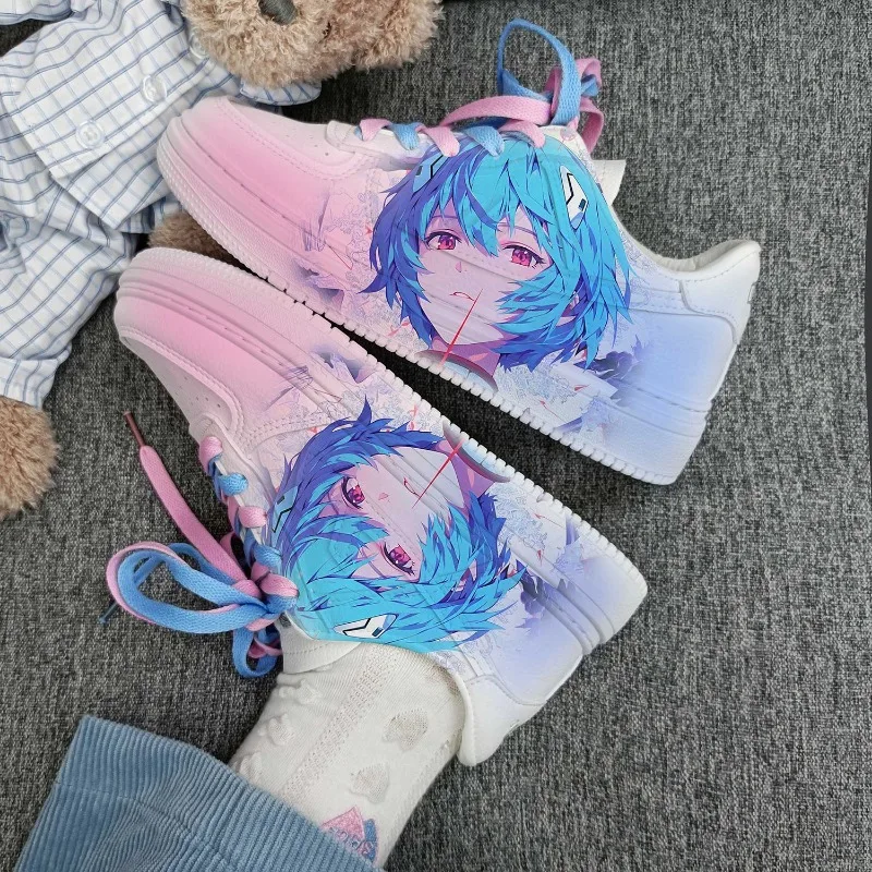 Neon Genesis Evangelion Ayanami Rei 2D animation peripheral cartoon print simple and versatile sneaker gift for boys and girls