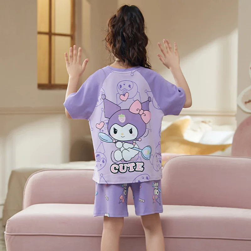 Sanrio-子供用の半袖パジャマ,家庭服,ラウンドネックの服,かわいい漫画,私のメロディー,女の子用の服,新しい