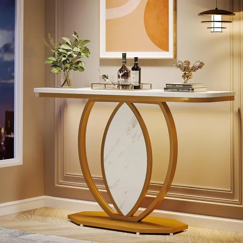 Modern Metal Frame Portable Coffee Table with Wooden Base Stylish Center Table for Living Room Interior Decoration