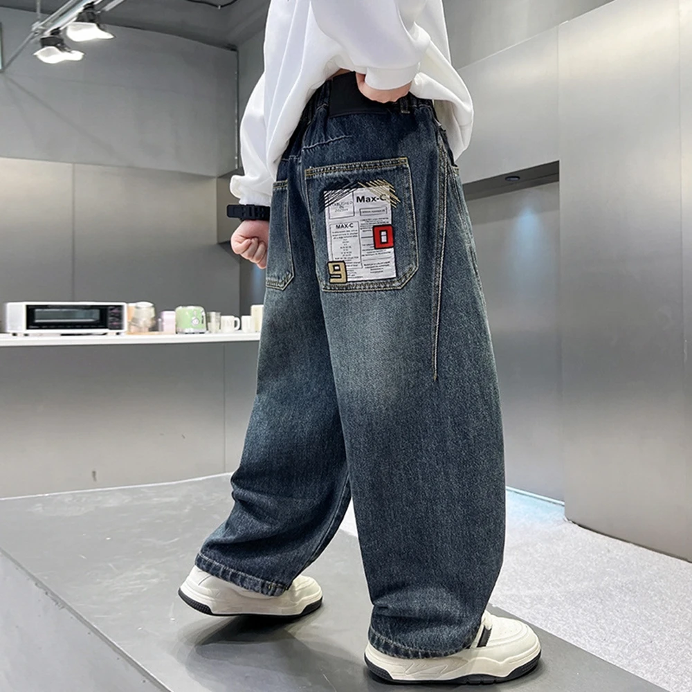 Korean Style Loose Casual Baggy Jeans Pants for Teenager Boys Cool Distressed Denim Trousers For Kids Age 5 To 14 Years