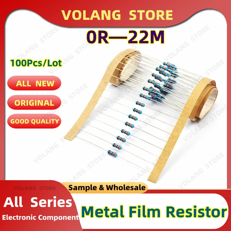 100Pcs 1/4W 0R 2.2 10 0R-22M 1% Metal Film Resistor 0.25W 100 120 150 220 270 330 470K 2.2K 4.7K 10 1K 180K 470K 1M 15M 20M Ohms