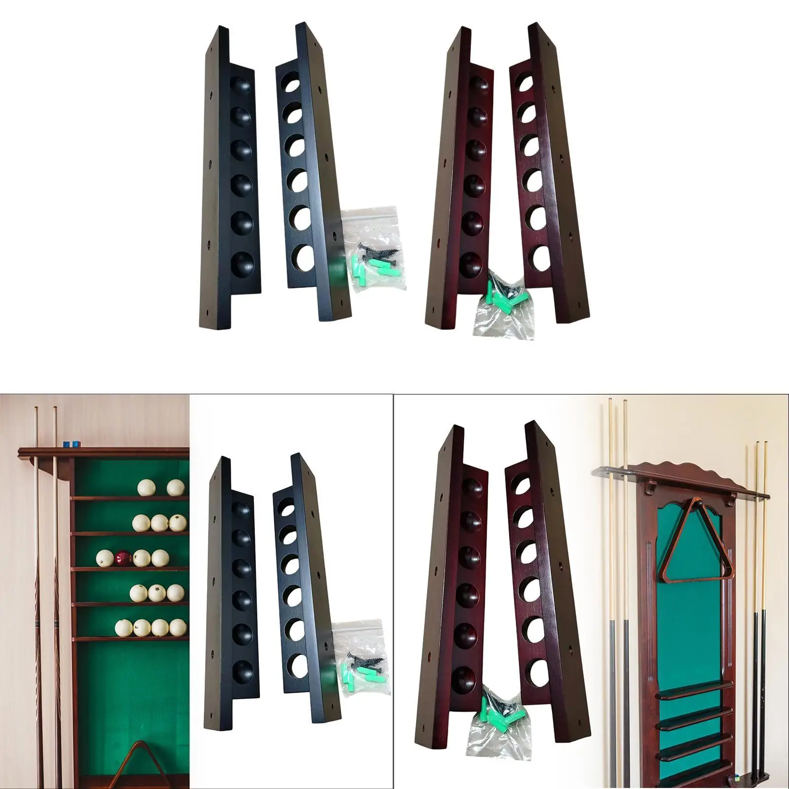 Billiard Cue Rack Wood for 6 Pool Cue for Club Family Recreation Room Sports