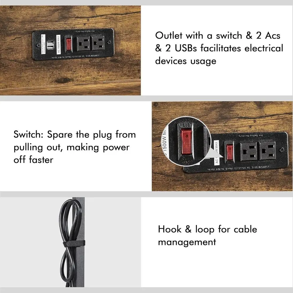 مكتب كمبيوتر محمول على الطراز الصناعي مقاس 47 بوصة باللون البني الريفي مع حافظة وأرفف تخزين ومخرج طاقة ومنفذين USB للمكتب المنزلي