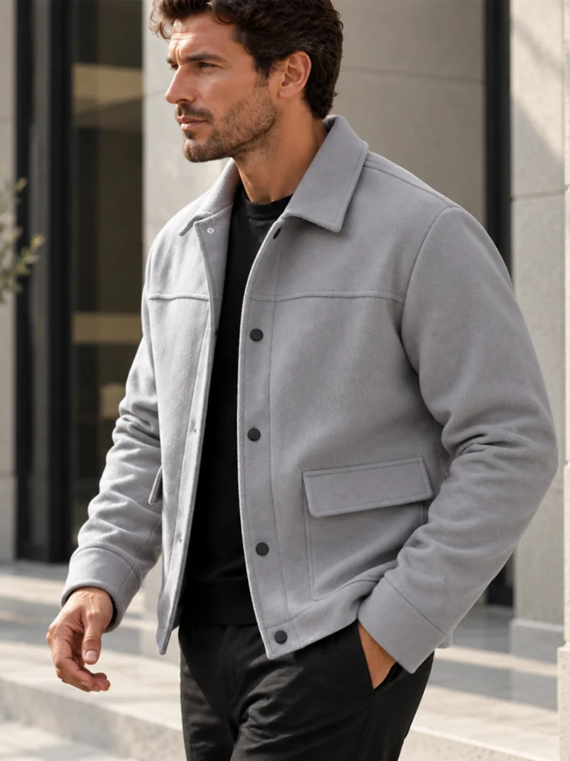 Herren Kurzarm-Hemdjacke mit Bürstenfutter, Langarm, Druckknöpfe, Lockerer Schnitt, Weich, Warm, Lässige Oberbekleidung für den Alltag, Herbst und Winter – Detail 4