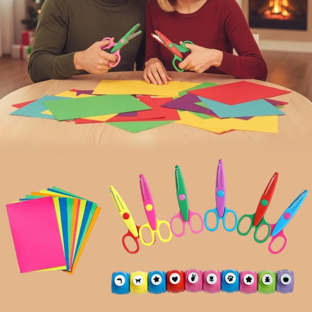 

26 Pack Scrapbook Paper Punch and Decorative Scissors, Colorful Cardstock Papers, DIY Notebook, Photo Album, Greeting Card, Etc