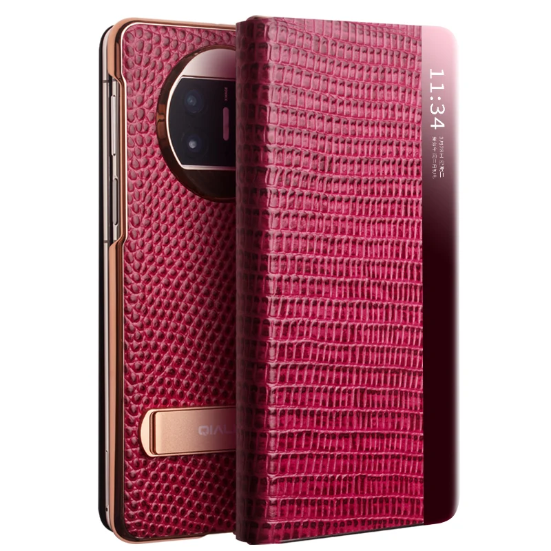 Qialino Cases For Huawei Mate X3 Genuine Leather Business Luxury Sleep Screen Flip Cover Protective Headlayer Case For Mate X3