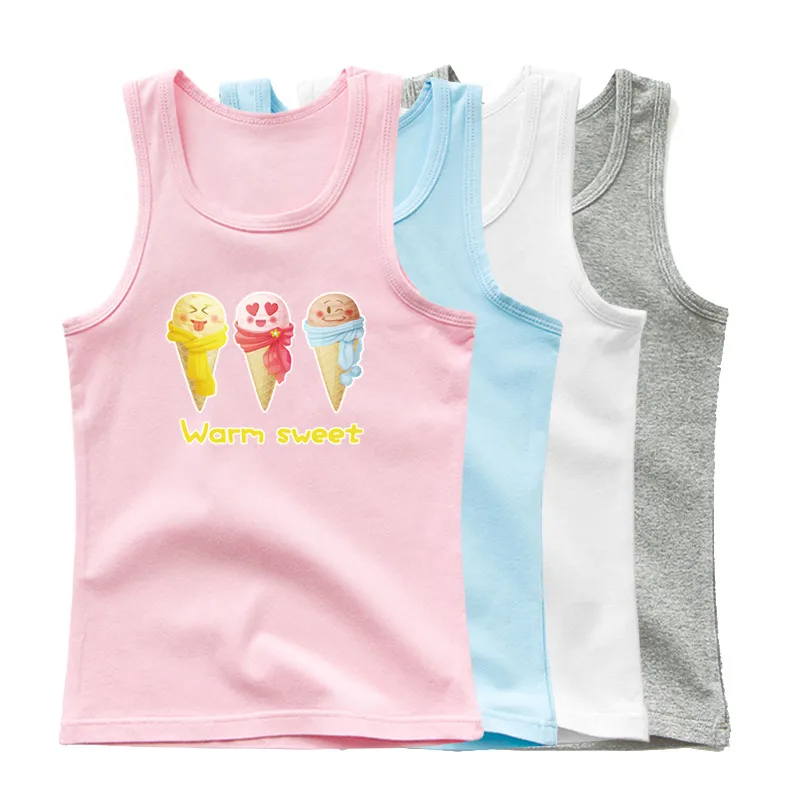 2024 Summer Girls Tank Tops Cute Ice Cream Vest Undershirt Kids Breathable Sleeveless T-shirt