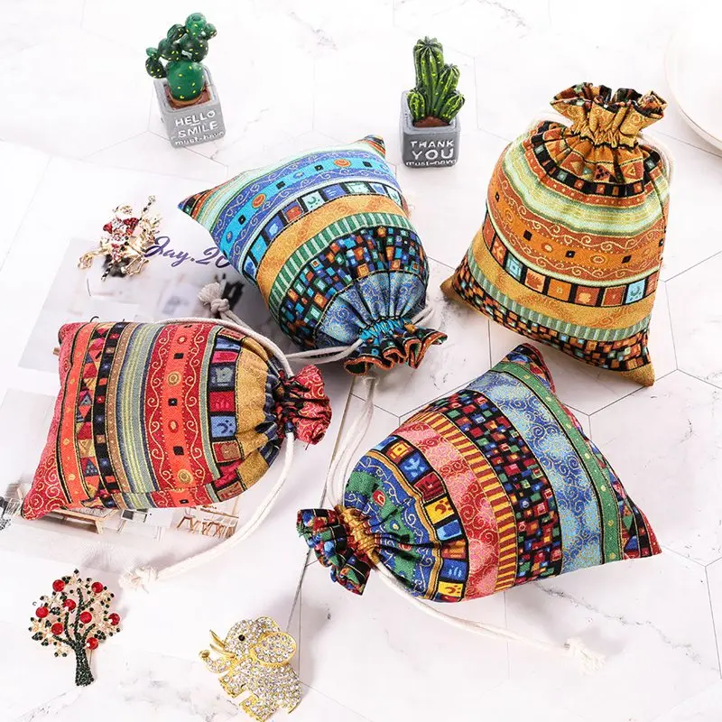 20pcs Reusable Colorful Ethnic Cotton Drawstring Bag Packing Sachet for Jewelry Storage Display Festival Gift Packing Pouch