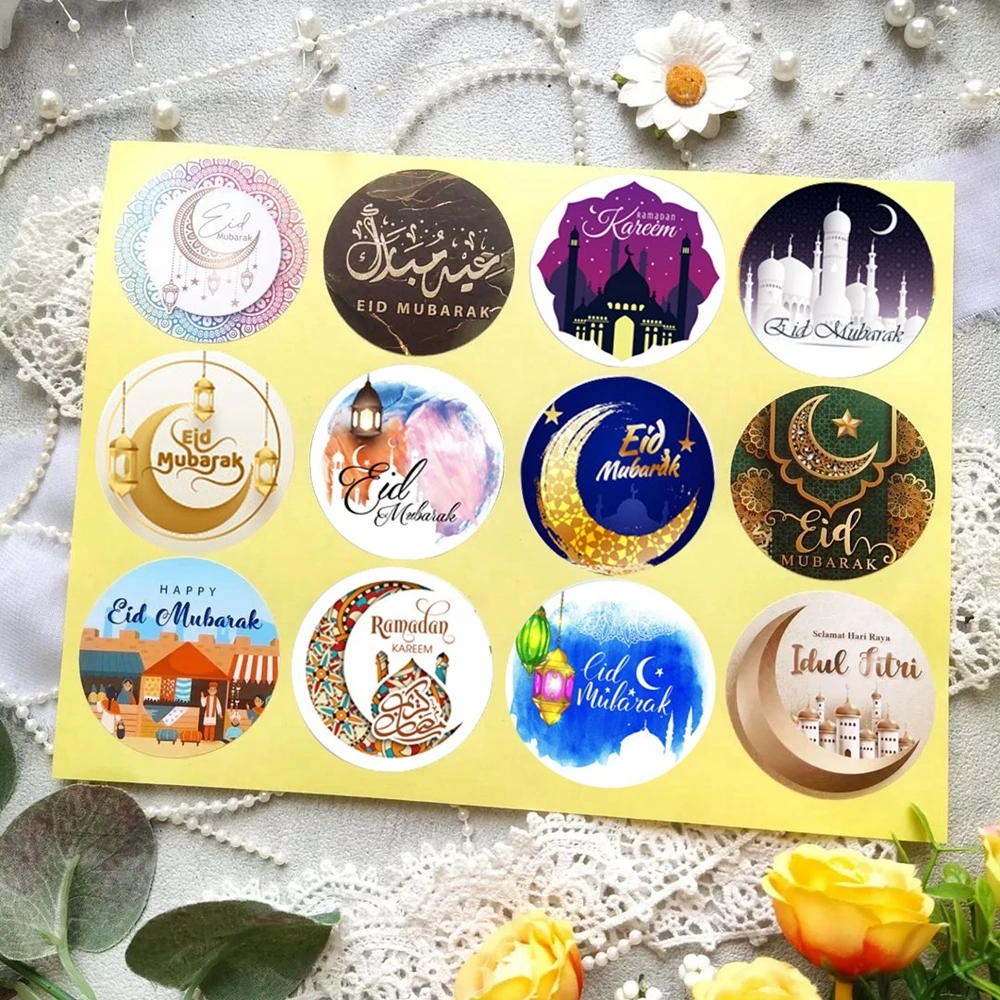 48pcs/lot EID Mubarak Craft HaningTags Paper Stickers Ramadan Kareem Muslim Home Party Decorations DIY Gifts Wrapping Supplies