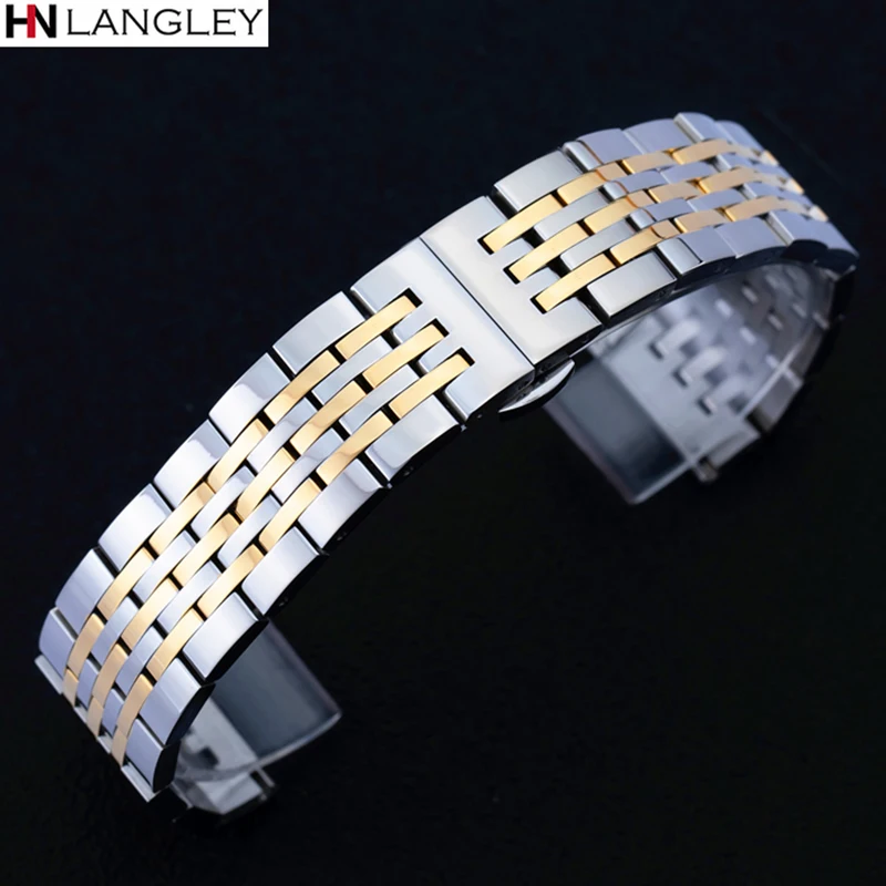 T41 Watch Band Strap Solid Stainless Steel Bracelet Seven Beads Butterfly Buckle 12 13 14 15 16 17 18 19 20 21 22 23 24mm Bands