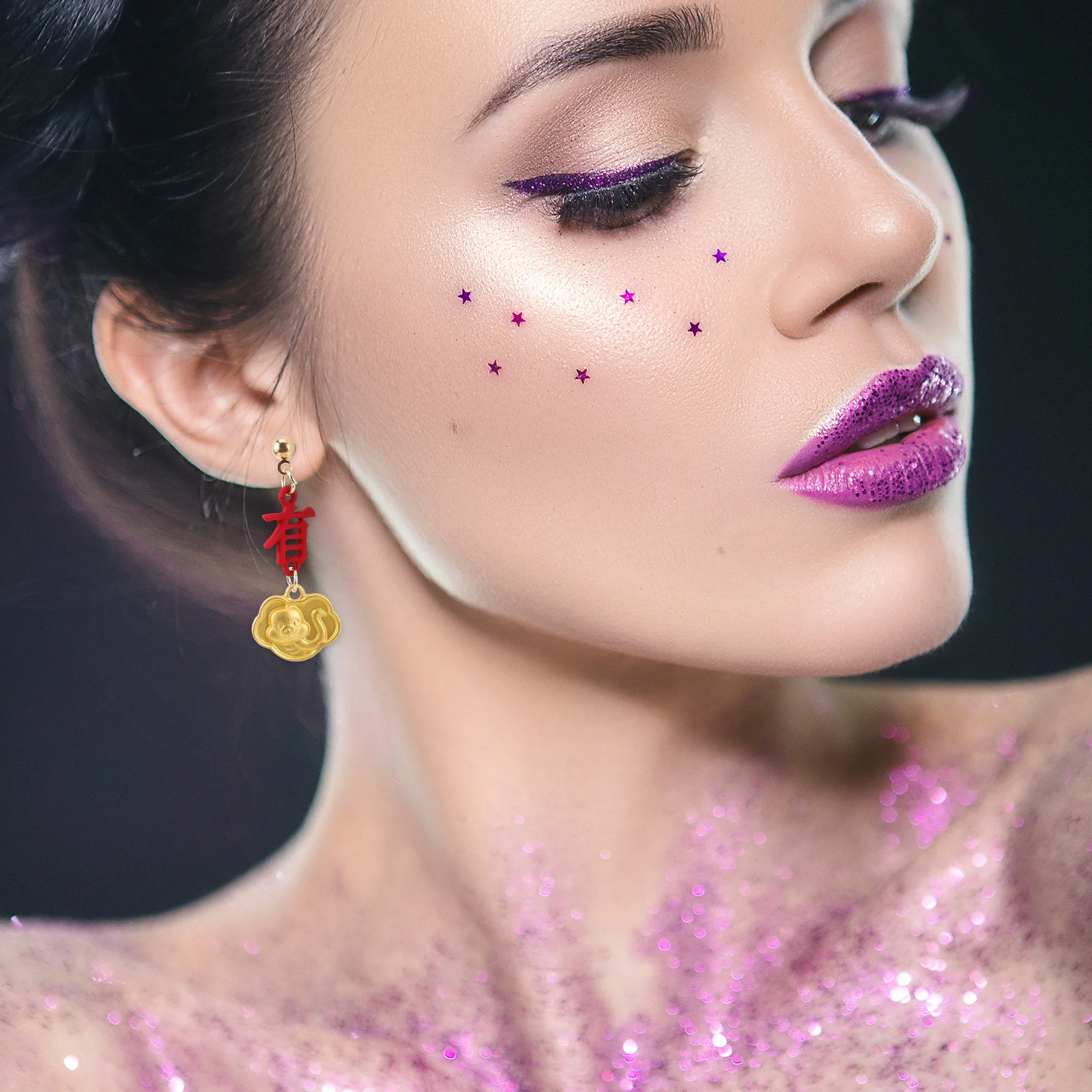 

1Pair Chinese New Year Stud Earrings Auspicious Pendant Drop Earrings Jewelry for Women Girls Festival