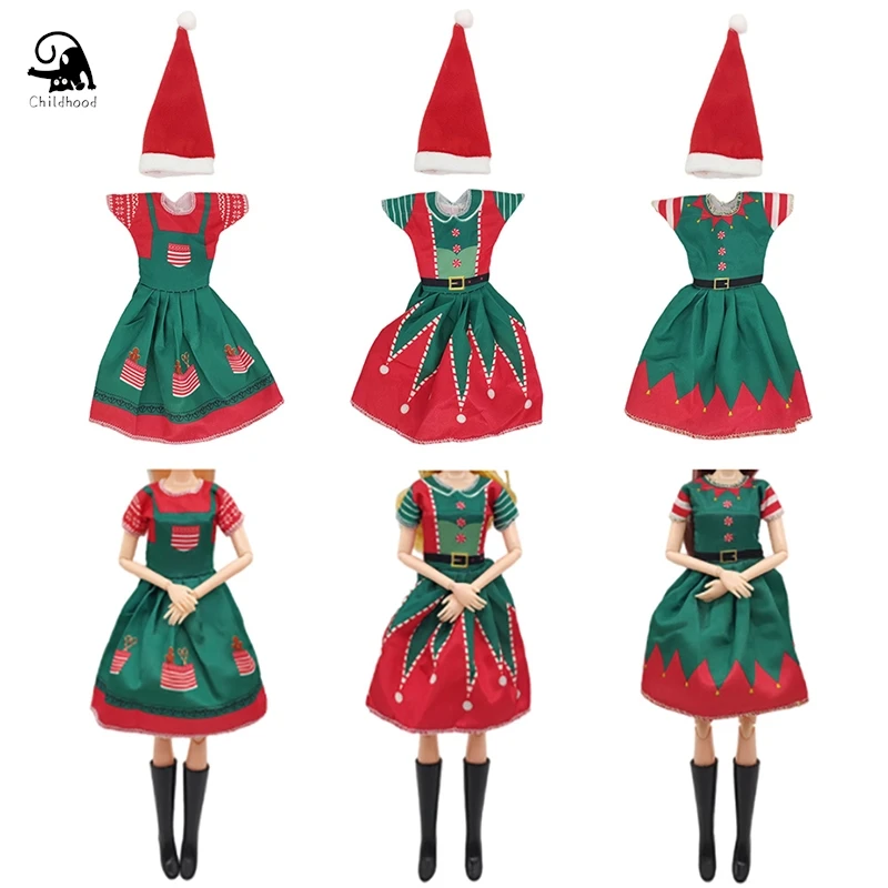 Fashion Christmas Dress Outfit Dress Hats For 11 Inch 30cm Doll Clothes For Doll Accessories