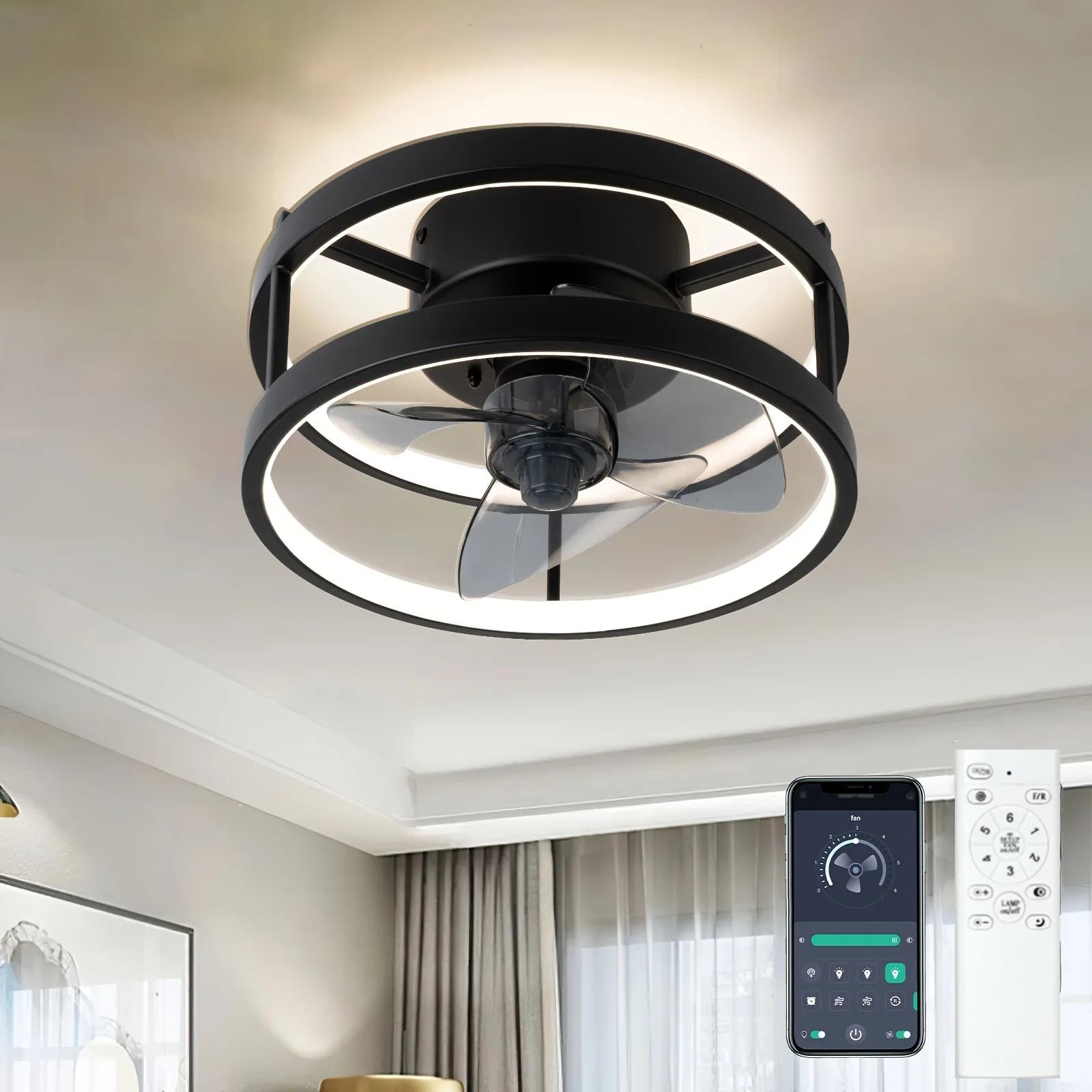 

Modern Ceiling Fan Home Dimmable With Remote Control/App Ceiling Light Fan, Indoor Bedroom Fan Led Lighting