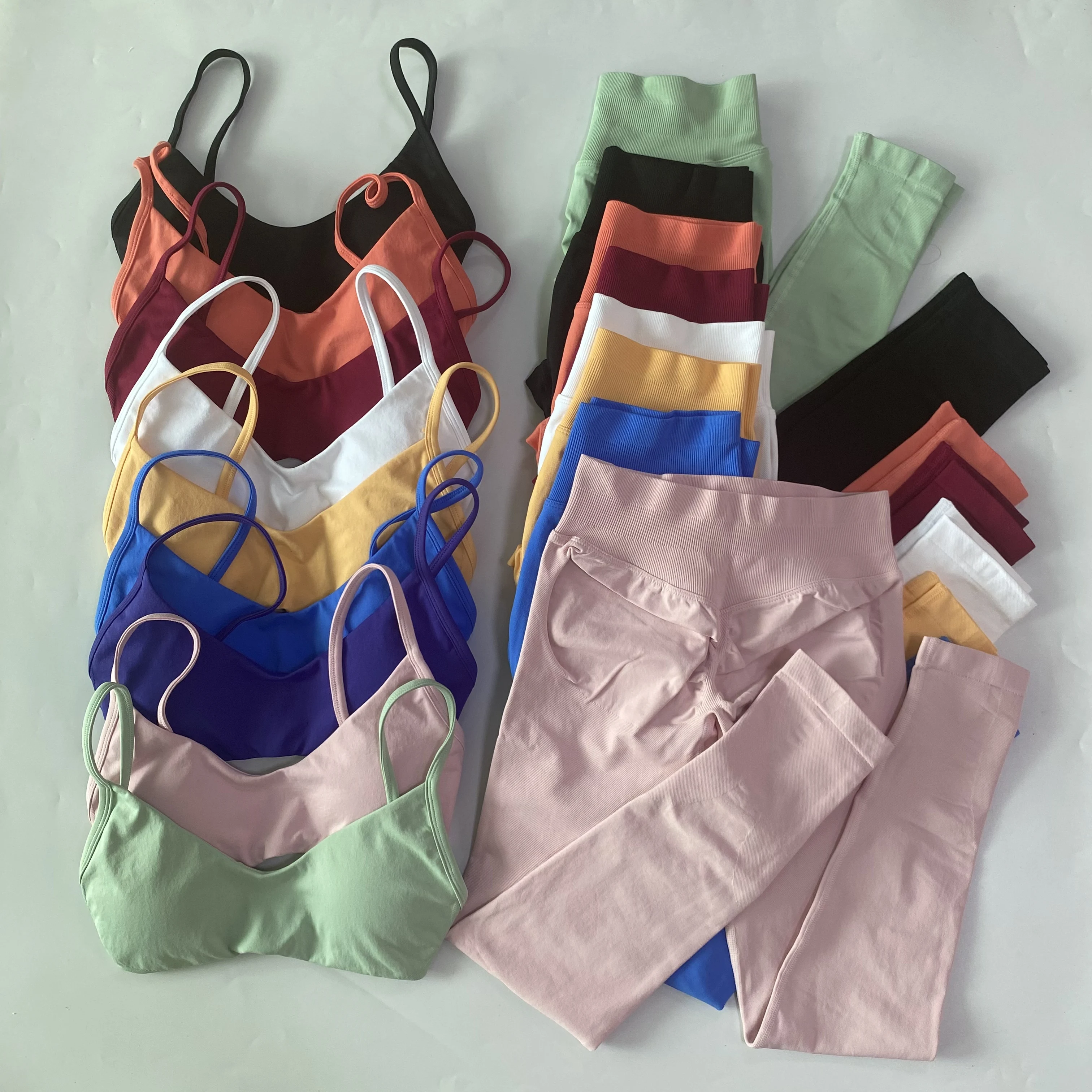 2-teiliges Sport-Set, Sport-BH mit Rundhalsausschnitt, nahtloses Yoga-Set, Fitness-Leggings-Set, Damen-Trainingsanzug, Sportbekleidung, Activewear – Detail 7