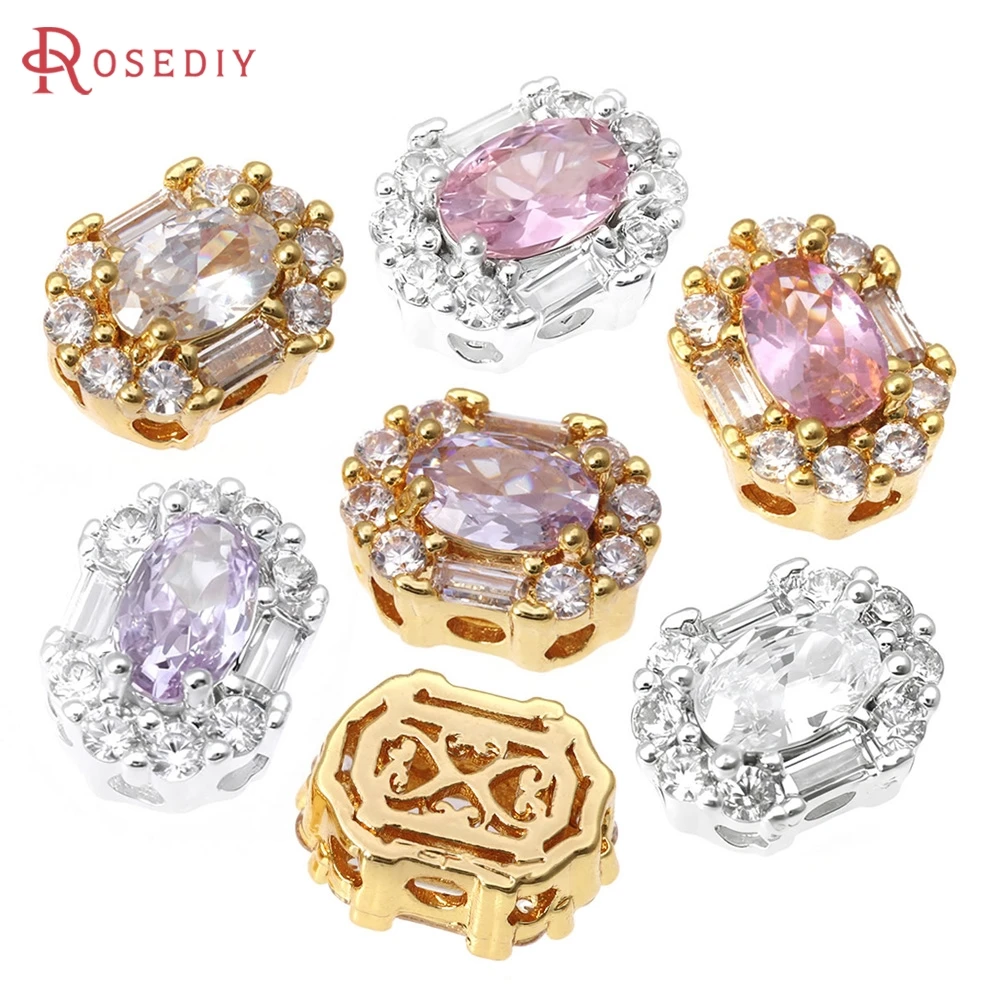 

4PCS 18K Gold Color Brass Zircon Rectangle Spacer Beads Bracelets High Quality Diy Necklace Earrings Jewelry Making Accessories