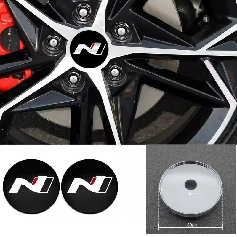 

4pcs 56mm 60mm N line badge Car Wheel Center Hub Caps Nline Covers Stickers For Elantra Tucson Sonata Azera Veloster accessories