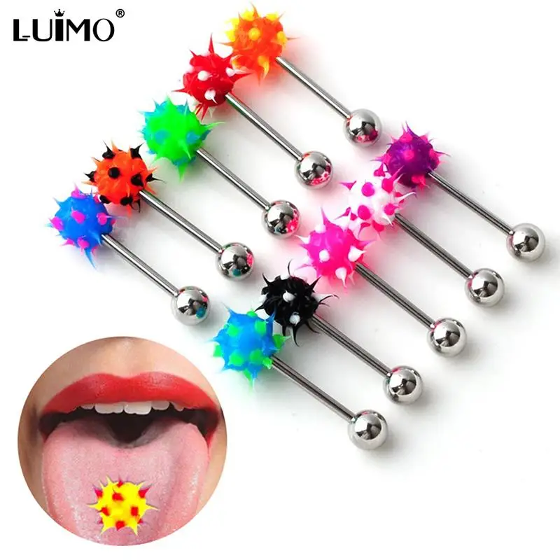 Surgical Steel Vibrating Tongue Ring Tongue Piercing Ring Colorful Rock Personality Rubber Barbell Tongue Ring Bar Body Jewelry