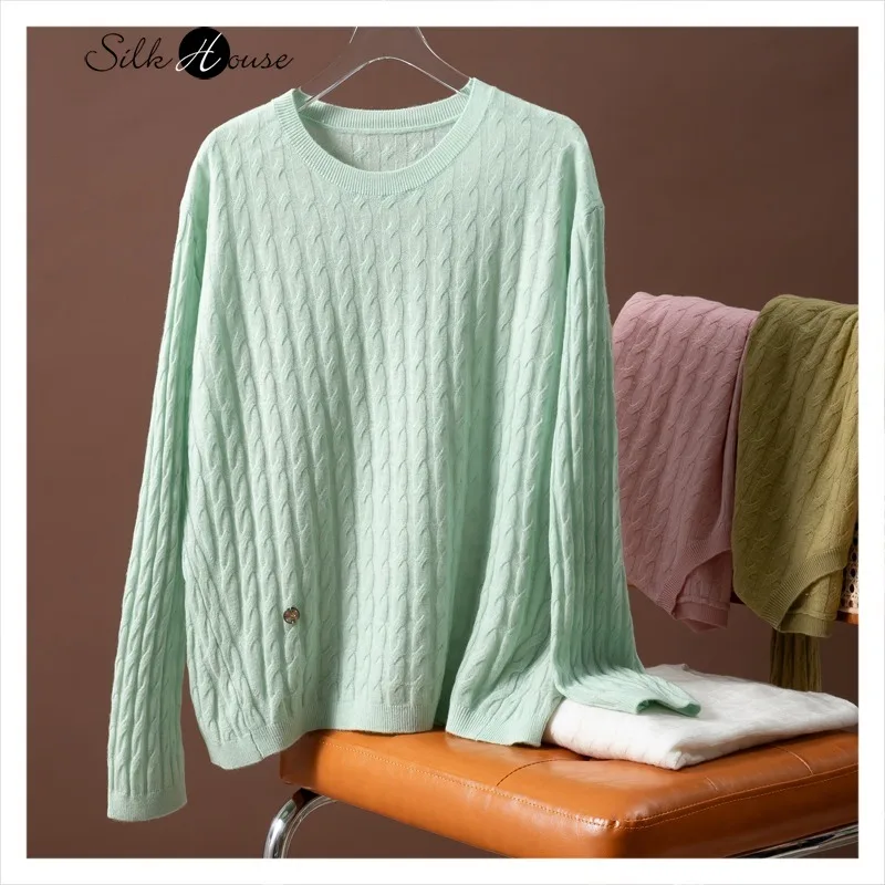 

Merino Wool Soft and Skin Friendly Long Sleeved Pullover Simple Knitted Sweater Autumn Base Women's New Style