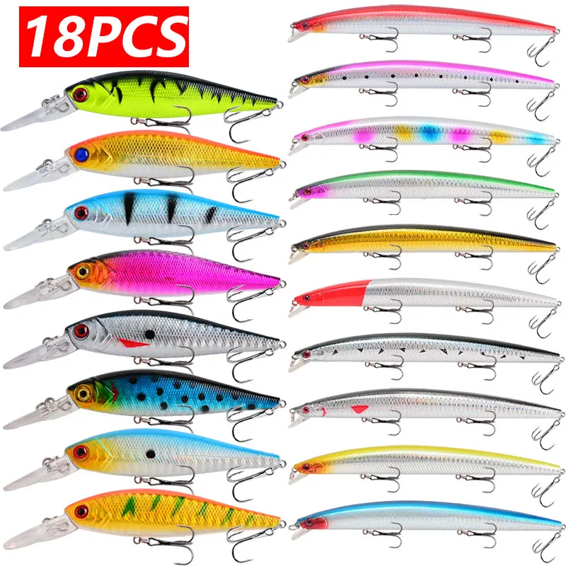 Fishing 18Pcs Random artificial Bionic Bait Set - Minnow Quality Fishing Lure Set With Double Hooks Outdoor Fishing