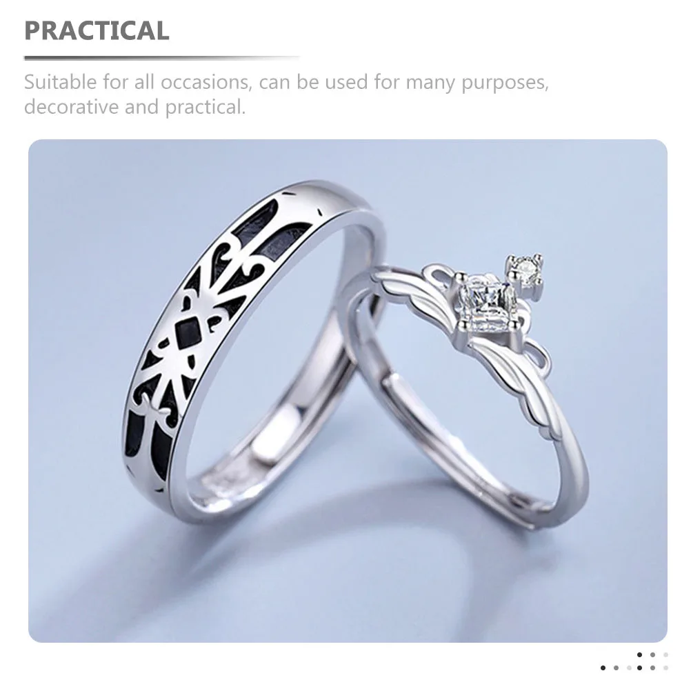 

1Pair Couple Rings Adjustable Open Alloy Rings Durable Polished Stylish Romantic Wedding Engagement Promise Gift