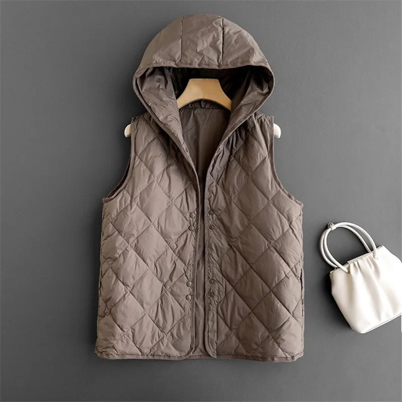 Hooded Down Waistcoat Parkas Autumn Winter Women Ultra Light White Duck Down Vest Coat Ladies Sleeveless Short Warm Tank Jacket