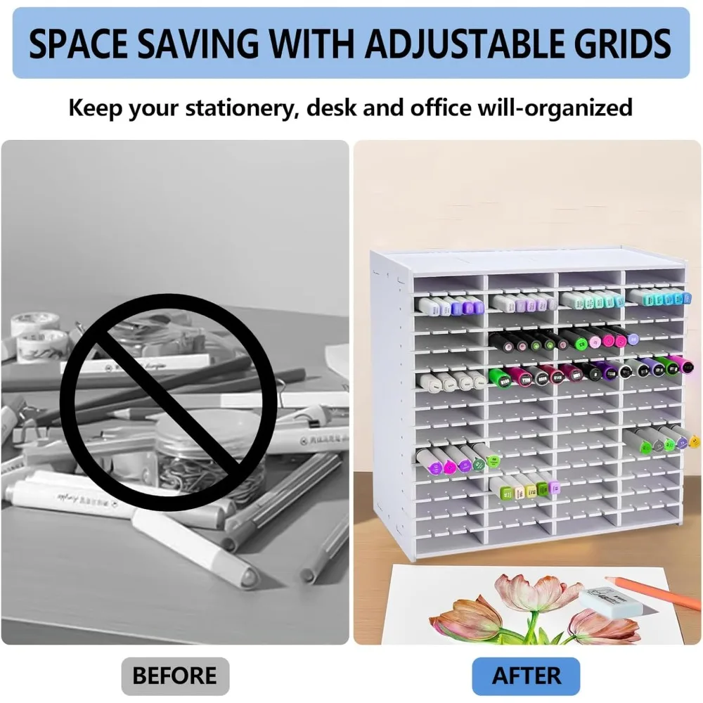 Marker Organizer with 240 Slots Adjustable Divider Storage Rack for Pens Colored Pencils Art Brushes Desk Organizer