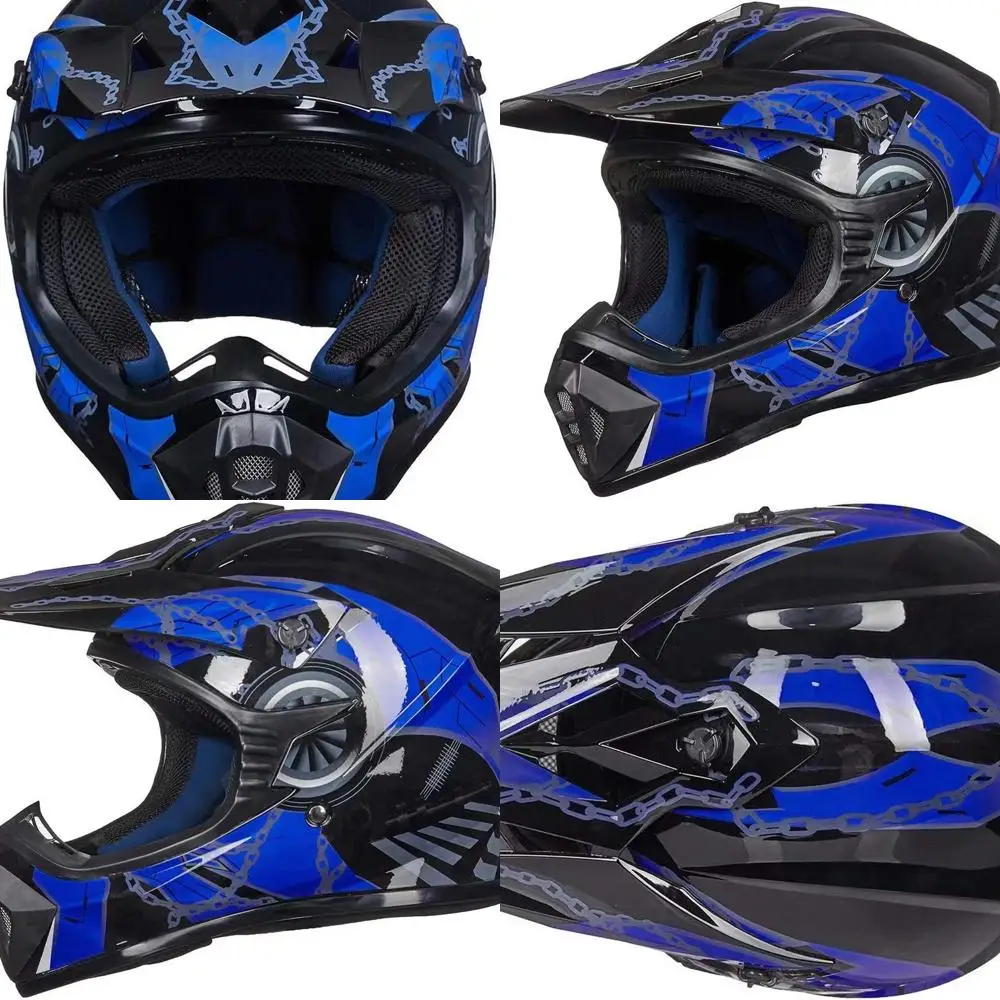 

Youth Motocross Full Face Helmet - DOT Certified, Blue & Black, Suitable for Dirt Bikes, ATVs, BMX, and Offroad Riding