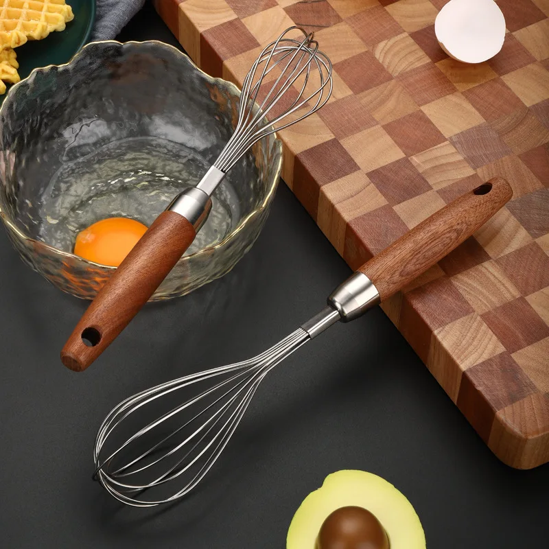 

304 stainless steel wooden handle household hand mixer whisk Flour cream whisker Restaurant kitchen baking gadget