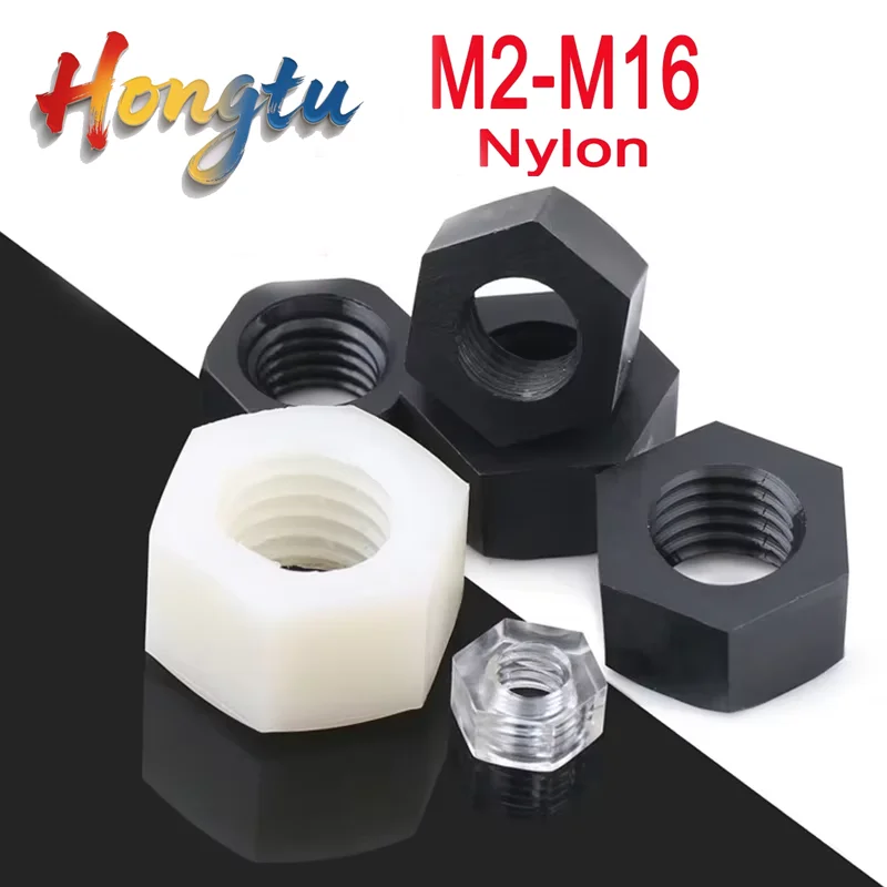 

10/50PCS Nylon Plastic Hex Nuts M2-M16 (White/Black) | DIN934 | Heat & Electricity Insulation