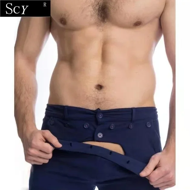 

Men's home service functional button flip adult pajamas one-piece pajamas leggings men's pants