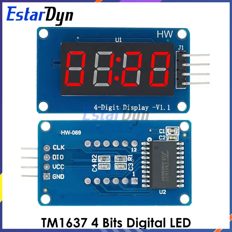 Estardyn Tm1637 4 Bits Digitaal Led Display Voor Arduino 7 Segment 0.36Inch Klok Rode Anode Buis Vier Seriële Driver Board Pack