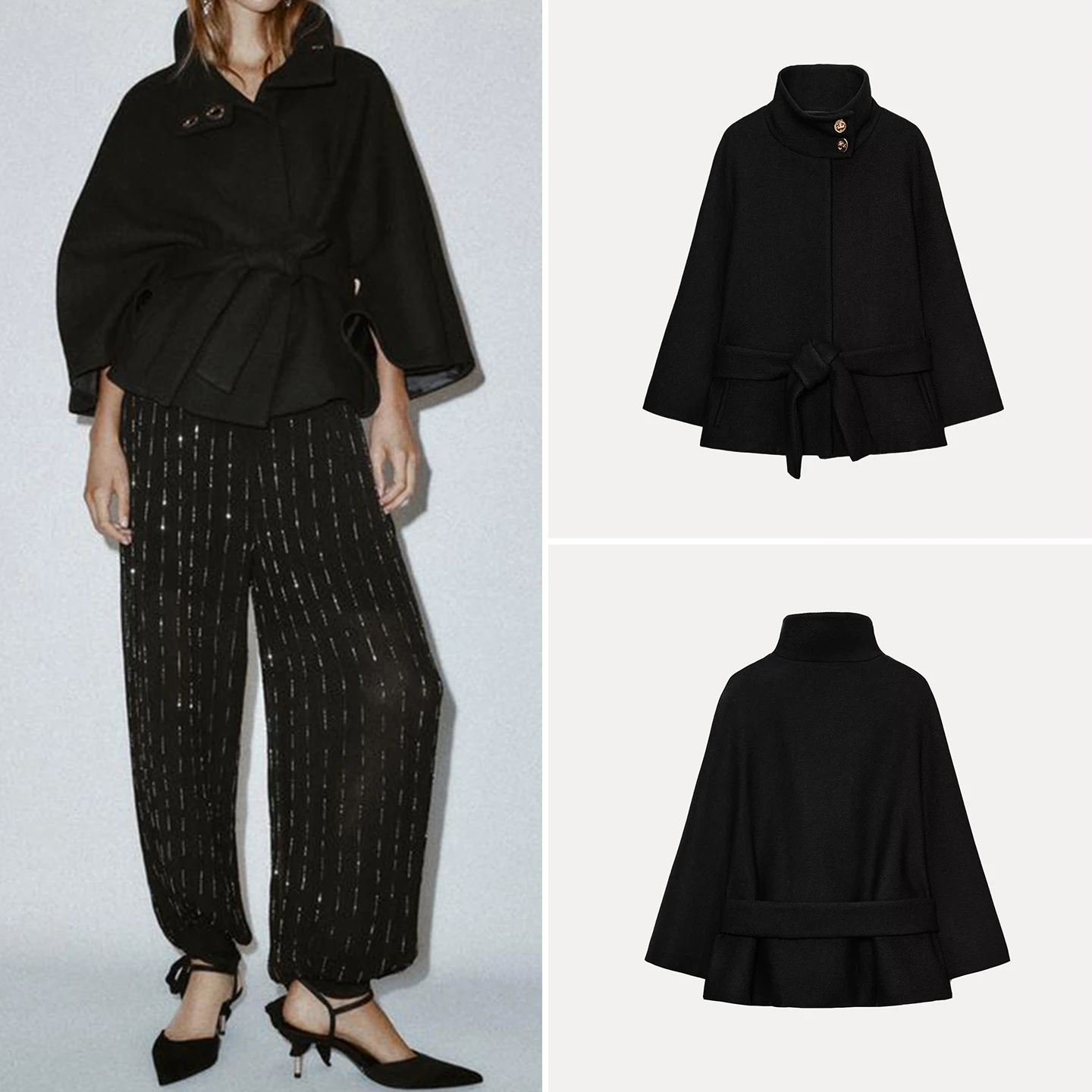 

Faionable ort Coat Jaet with Belt Layered Decoration Women's Outerwear Z 2025 New Arrival European Sle Long Sve