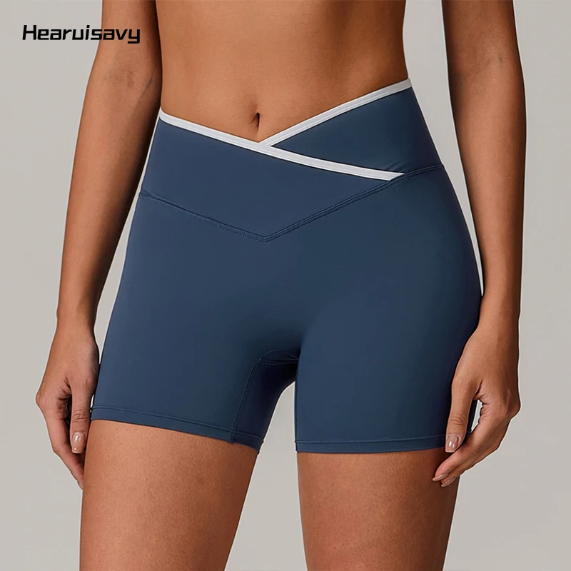 

Hearuisavy Woman Short Sport Tights Bare Feel Hip Lift Tummy Control Compression Shorts Cross High Waist Workout Yoga Leggings