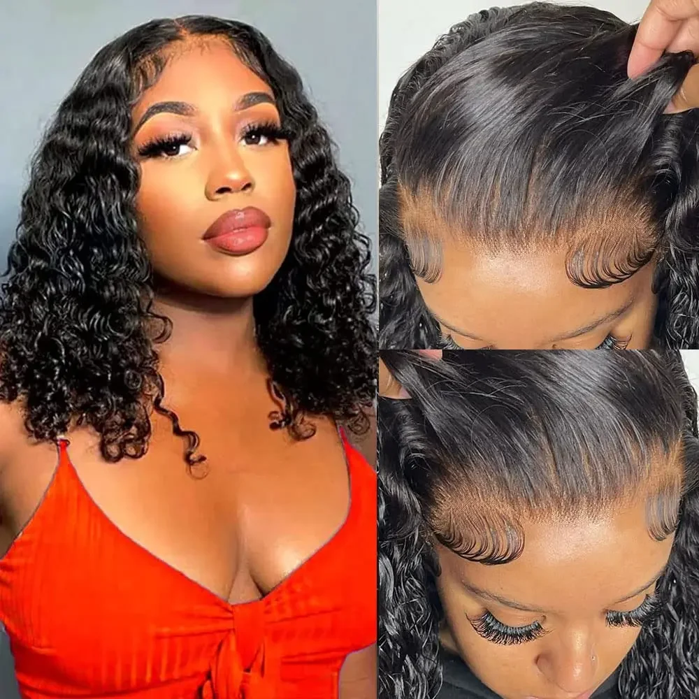 10-14Inch Water Wave Short Bob Wigs Brazilian 13x4 Lace Front Human Hair Wig Curly Transparent Lace Frontal Wigs For Black Women