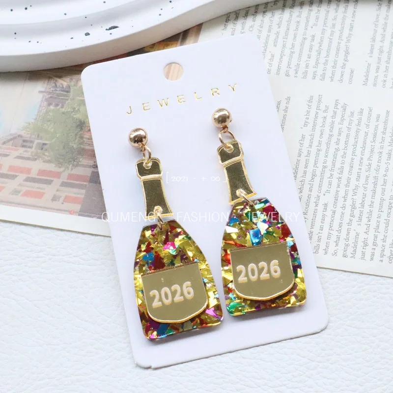 2026 السنة الجديدة الاكريليك الشمبانيا أقراط متعة فريدة من نوعها الأقراط الإبداعية الأوروبية الأمريكية عبر الحدود عطلة استرخى الأقراط #4