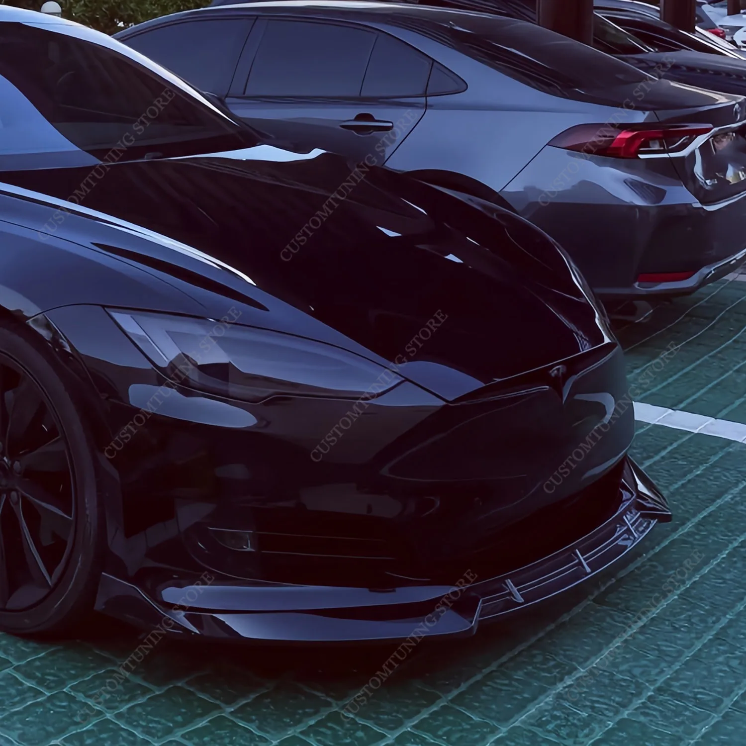 광택 블랙 ABS 자동차 앞 범퍼 립 스포일러 스플리터 디퓨저 Canards Retroft For Tesla Model S 2012-2020 Bodykits Tuning 썸네일 3