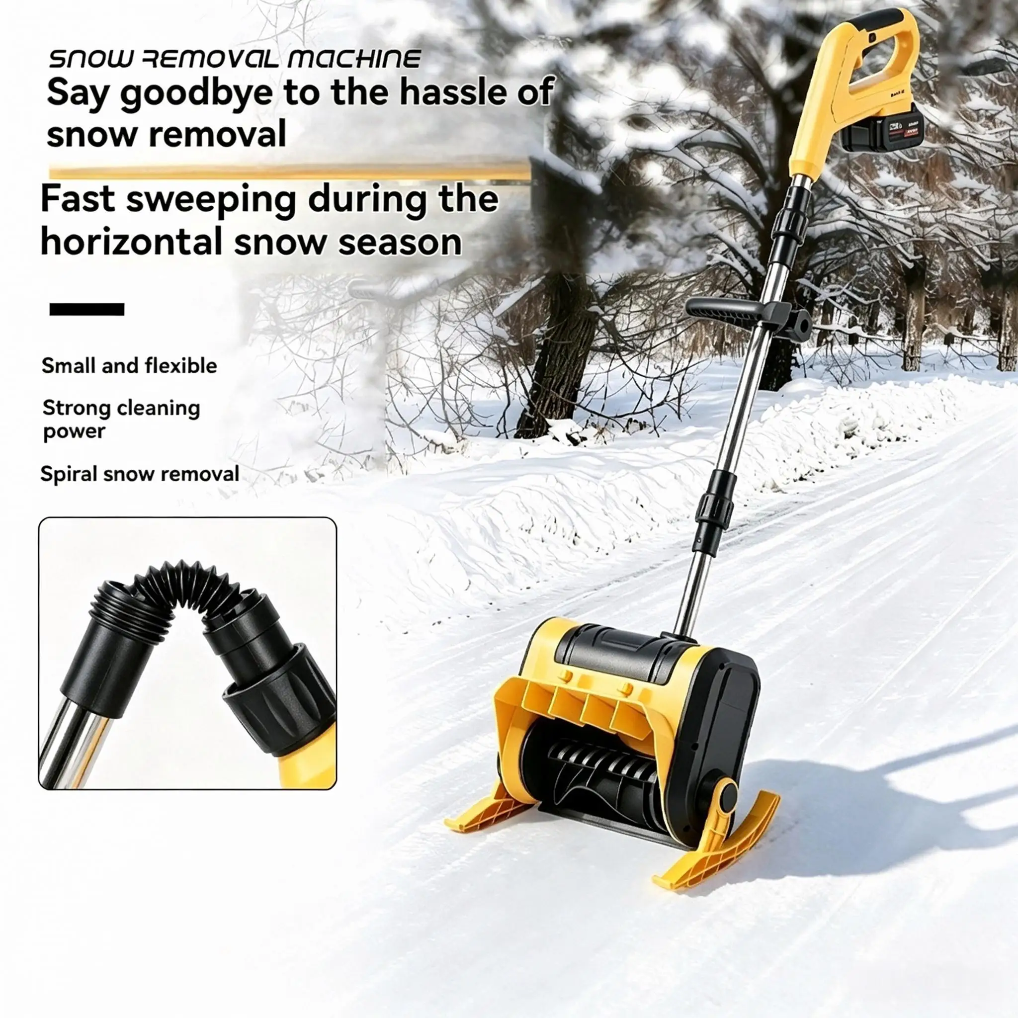 Hand‑Push Snow Removal Machine, Lithium Battery Snow Blower, Brushed Electric Household Snow Shovel With Double‑Folding Handle