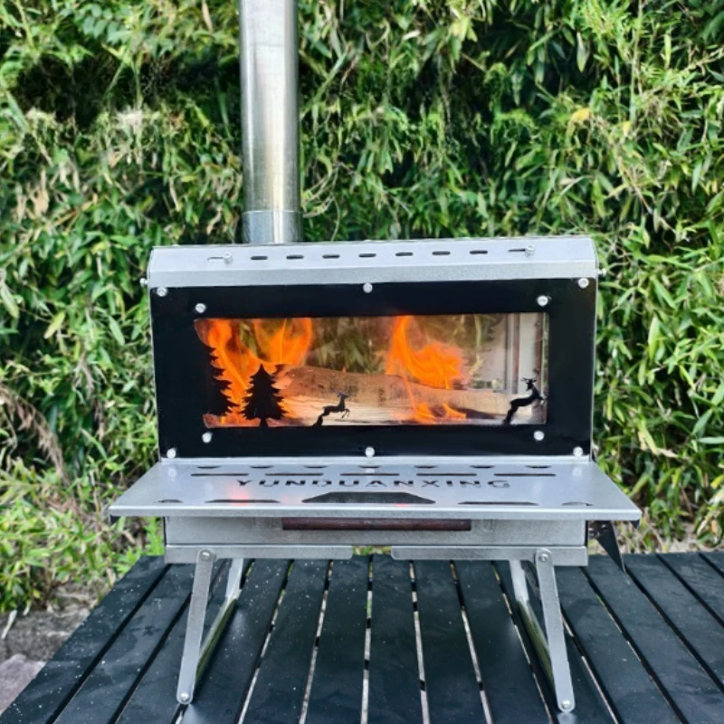 Outdoor Multifunctional Firewood Stove Portable Folding Secure Stable Camping Cooking Heating Stove Detachable Camping Supplies