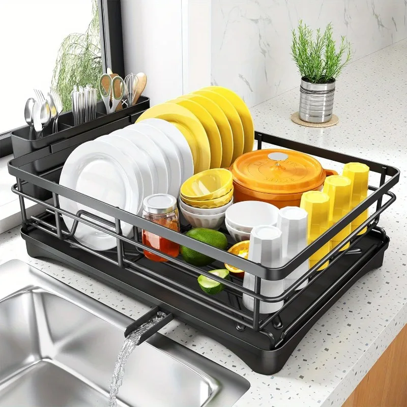 

1pc Dish Drying Rack for Kitchen Counter - Large Dish Rack with Drainboard, Rustproof Dish Drainer with Utensil Holder for Sink