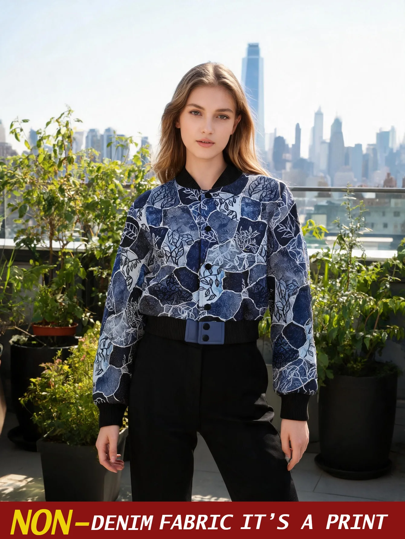 2026 new denim printed women's baseball jacket, women's slim fit top, autumn and winter baseball jacket