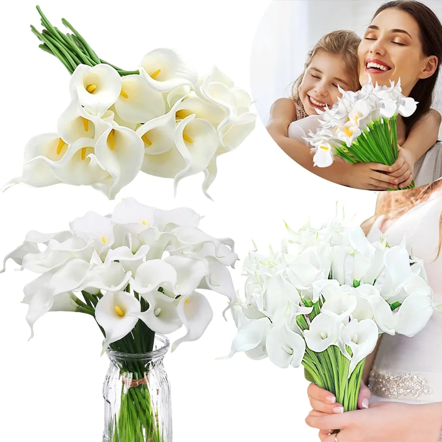 5/10 Piezas de Flores Artificiales de Lirio Blanco para Ramo de Novia, Regalo de Bendición para Despedida de Soltera, Decoración del Hogar, Flores Artificiales