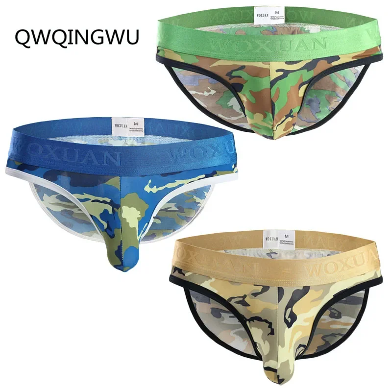 

3PCS Underwear Men Brand Men's Briefs Camouflage Male Panties Male Sexy Briefs Bag Breathable Sexy Fashion Width Waist Gay Brief