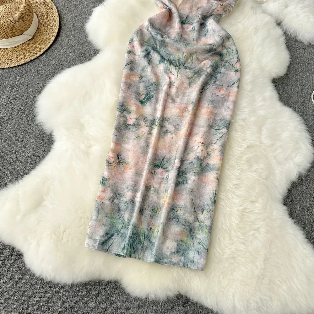 Sexy Lace PATCHWORK print Slip Dress Sexy Off Shoulder Elegant Luxury Evening Party Fashion Women summer Hip Wrap dresses